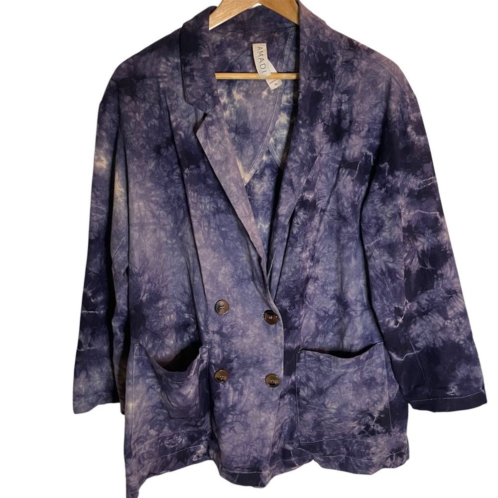 Amadi Anthropologie Hilde Purple Tie-Dye Women's Blazer Size Medium